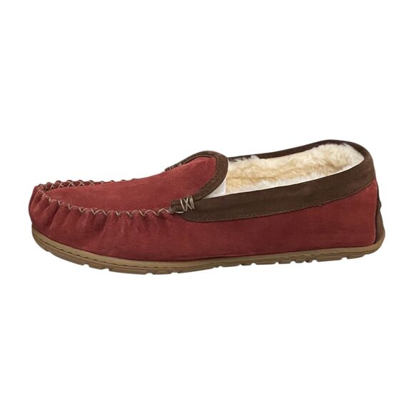 L.L.Bean Wicked Good Venetian Slippers Mens 9 Red Brown Shearling Suede Loafers